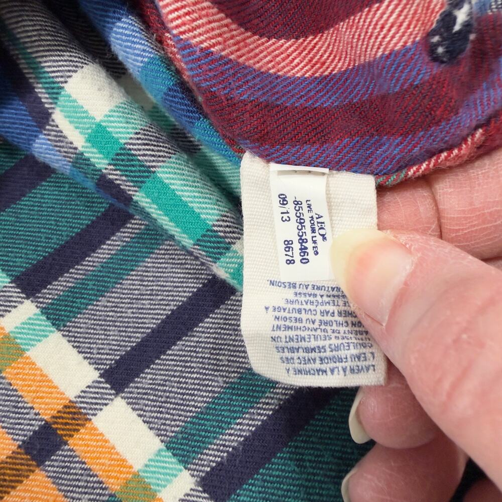 American Eagle Patchwork Plaid Shirt Prep Fit M - image 8